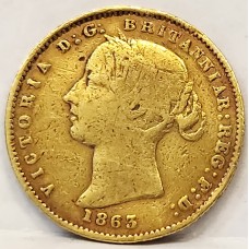 AUSTRALIA 1863 . HALF 1/2 SOVEREIGN . SYDNEY . GOLD